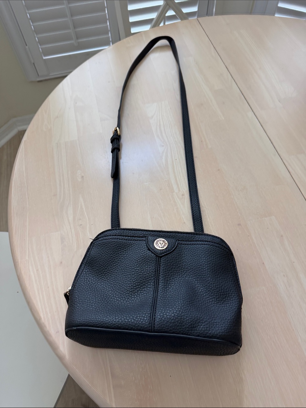 Anne Klein Black Pebbled Crossbody with Gold Accent
